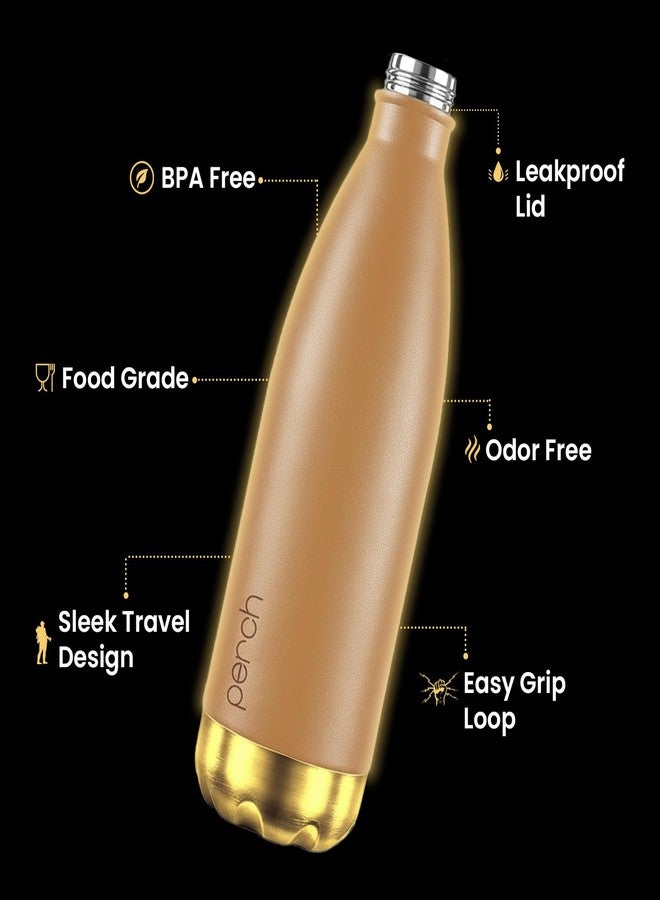 Perch Retro Hot and Cold Stainless Steel Water Bottle 980ml | Triple-Layer Vacuum Insulated Bottle| ISI Certified, Leakproof & BPA-Free | Ideal Gift for Men, Women & Parents | Golden-Amber - Image 4